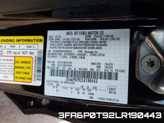 3FA6P0T92LR190443 фото 2