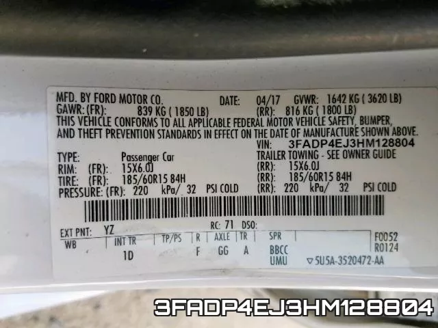 3FADP4EJ3HM128804 фото 2