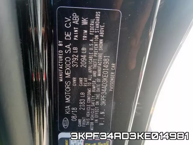 3KPF34AD3KE014981 фото 2