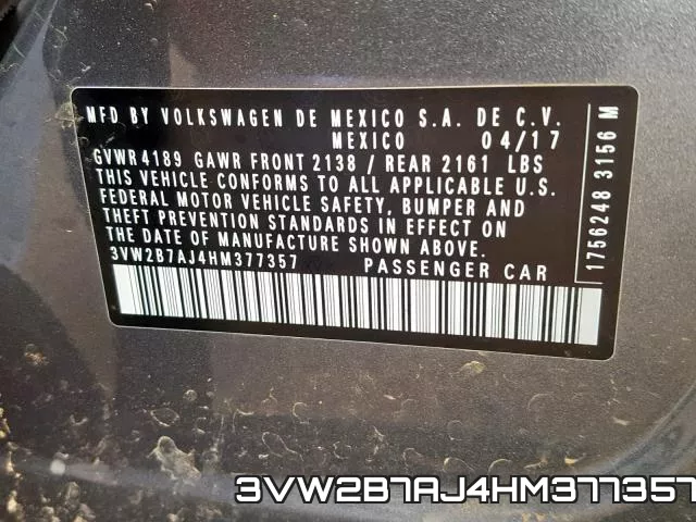 3VW2B7AJ4HM377357 фото 2