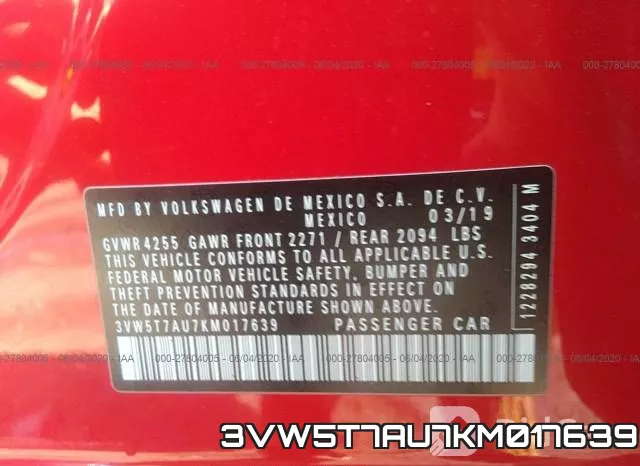 3VW5T7AU7KM017639 фото 10