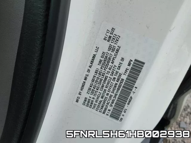 5FNRL5H61HB002938 фото 2