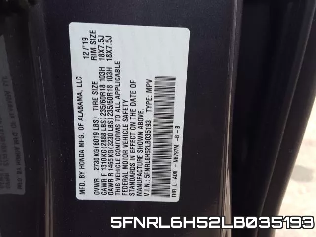 5FNRL6H52LB035193 фото 2