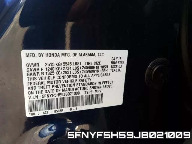 5FNYF5H59JB021009 фото 2