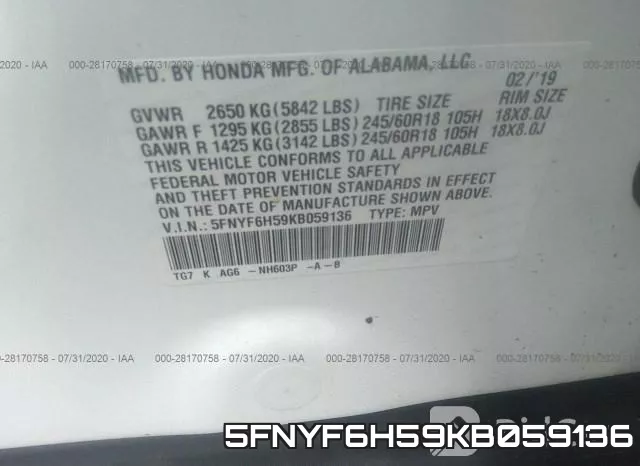 5FNYF6H59KB059136 фото 10