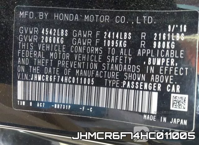 JHMCR6F74HC011005 фото 10