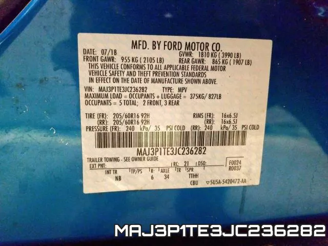 MAJ3P1TE3JC236282 фото 2