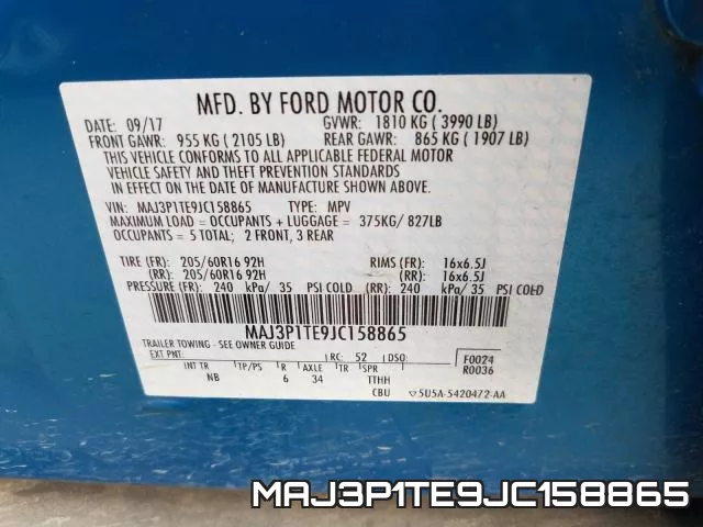 MAJ3P1TE9JC158865 фото 2