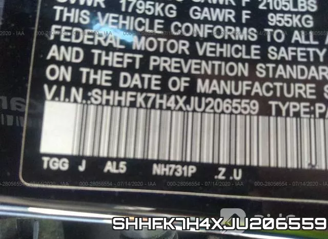 SHHFK7H4XJU206559 фото 10