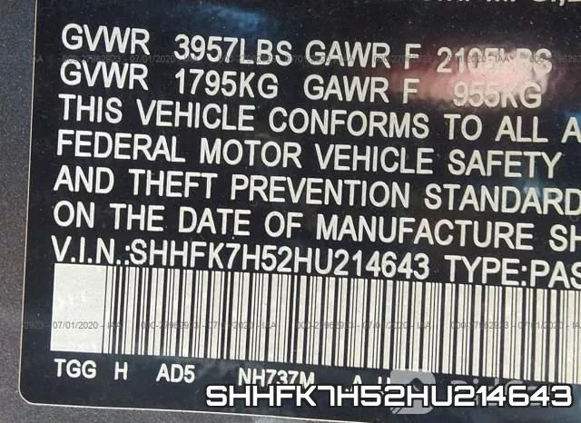 SHHFK7H52HU214643 фото 10