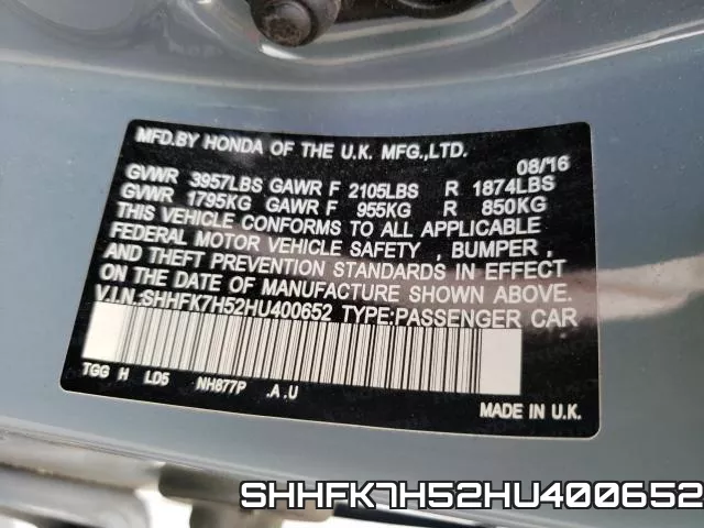 SHHFK7H52HU400652 фото 2