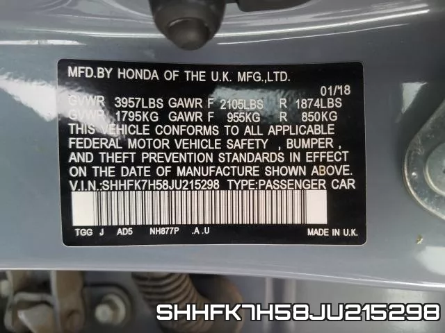 SHHFK7H58JU215298 фото 2