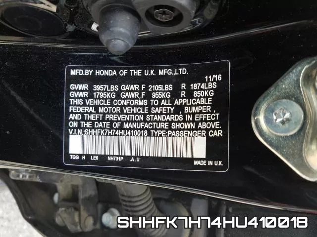 SHHFK7H74HU410018 фото 2