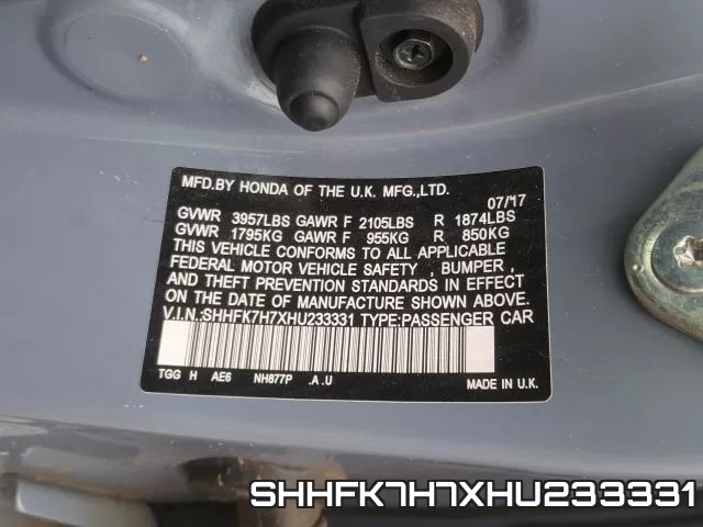 SHHFK7H7XHU233331 фото 2