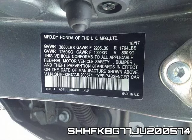 SHHFK8G77JU200574 фото 10
