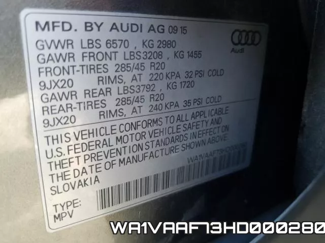 WA1VAAF73HD000280 фото 2