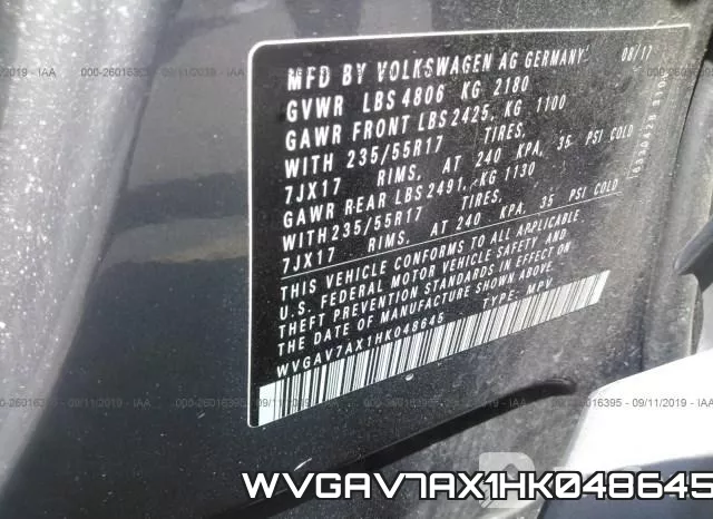 WVGAV7AX1HK048645 фото 10