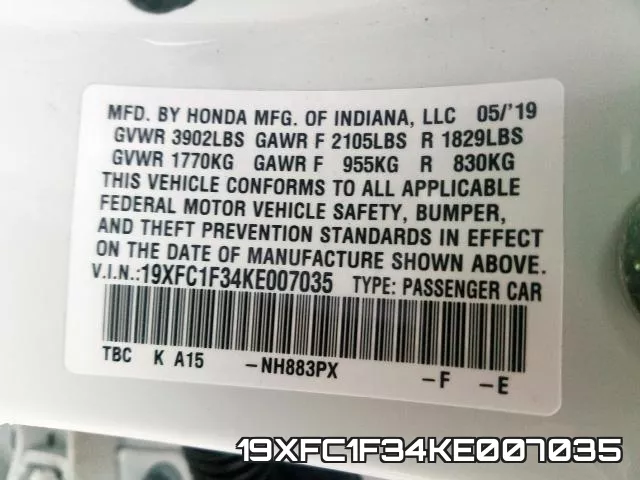 19XFC1F34KE007035 фото 2