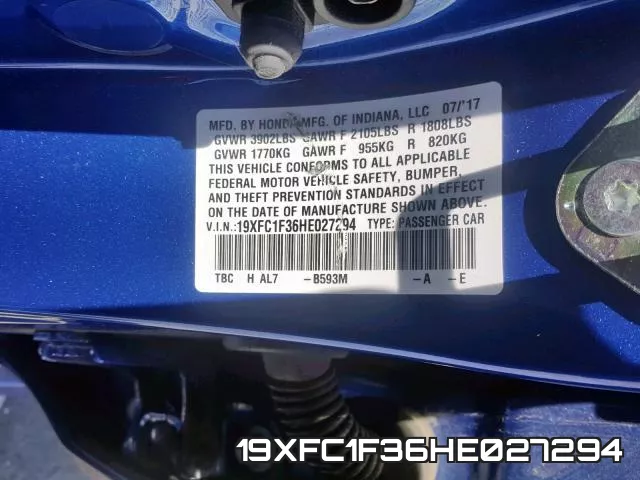 19XFC1F36HE027294 фото 2