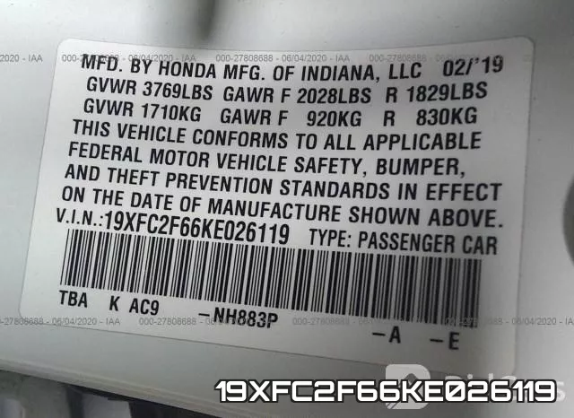 19XFC2F66KE026119 фото 10