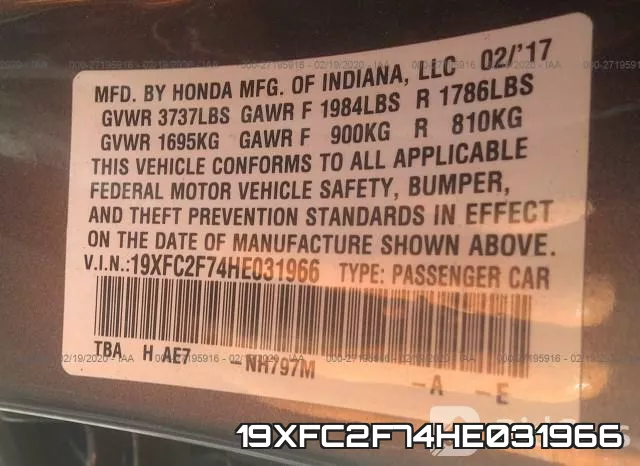 19XFC2F74HE031966 фото 10