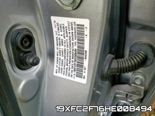 19XFC2F76HE008494 фото 2