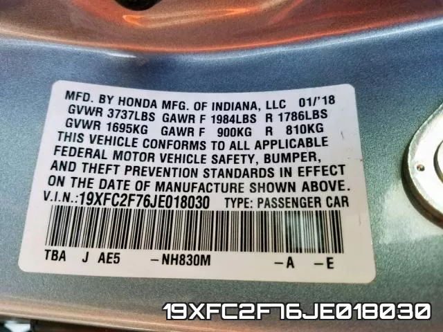 19XFC2F76JE018030 фото 2