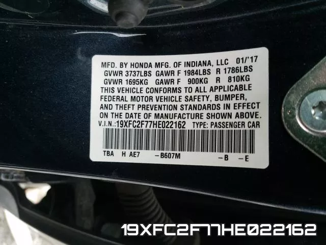 19XFC2F77HE022162 фото 2