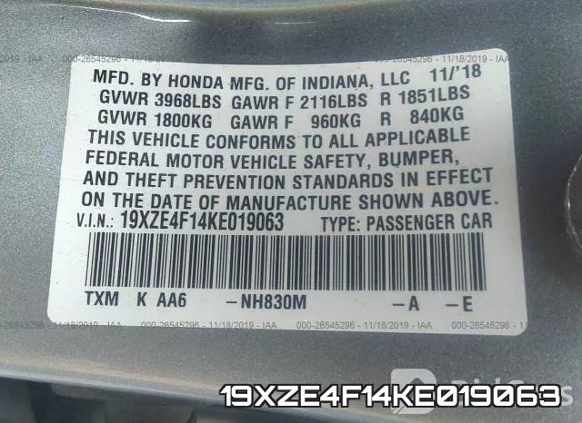 19XZE4F14KE019063 фото 10