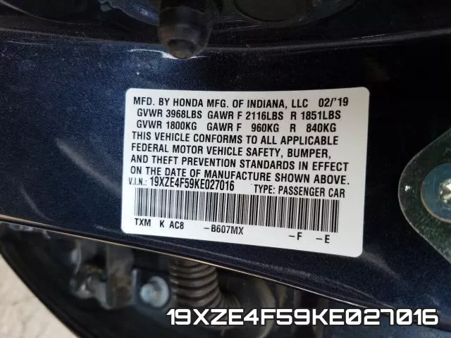 19XZE4F59KE027016 фото 2