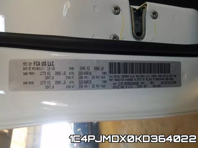 1C4PJMDX0KD364022 фото 2