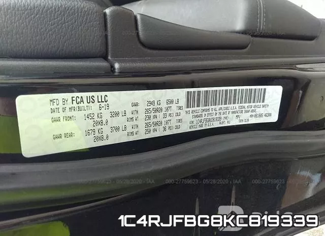 1C4RJFBG8KC819339 фото 10