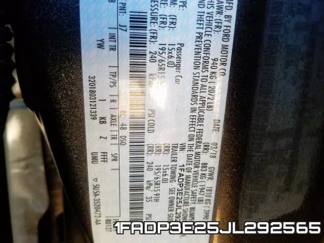 1FADP3E25JL292565 фото 2