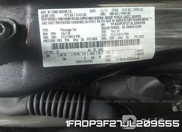 1FADP3F27JL209555 фото 10