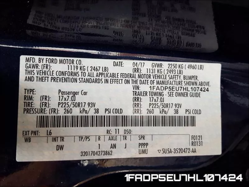 1FADP5EU7HL107424 фото 2