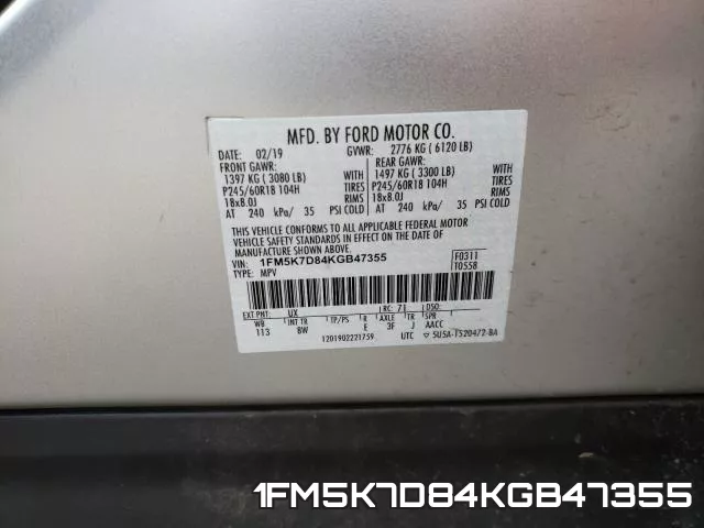 1FM5K7D84KGB47355 фото 2
