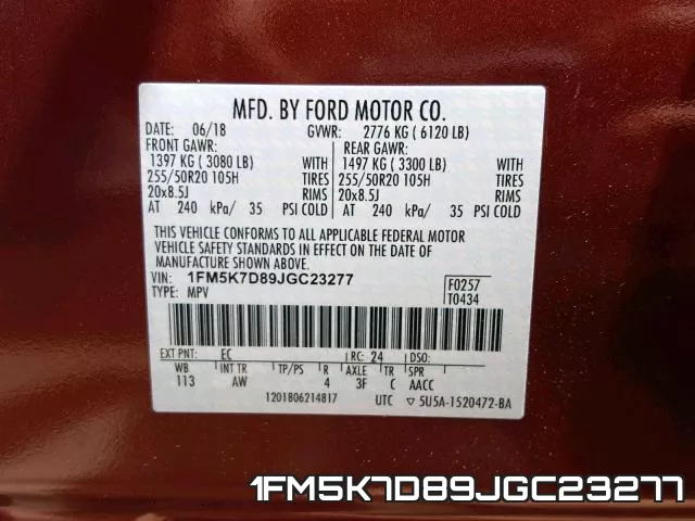 1FM5K7D89JGC23277 фото 2