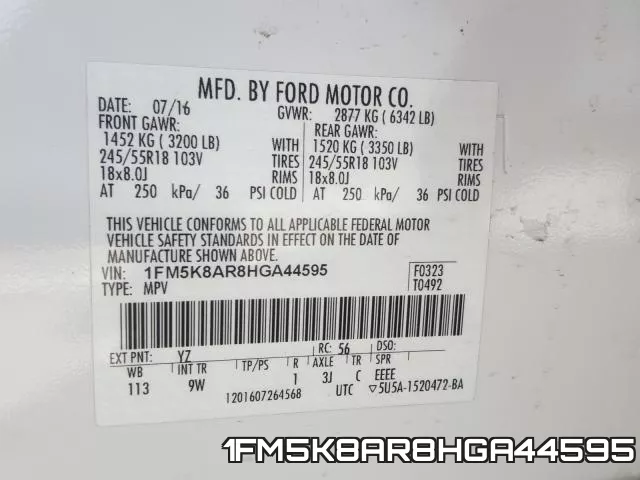 1FM5K8AR8HGA44595 фото 2