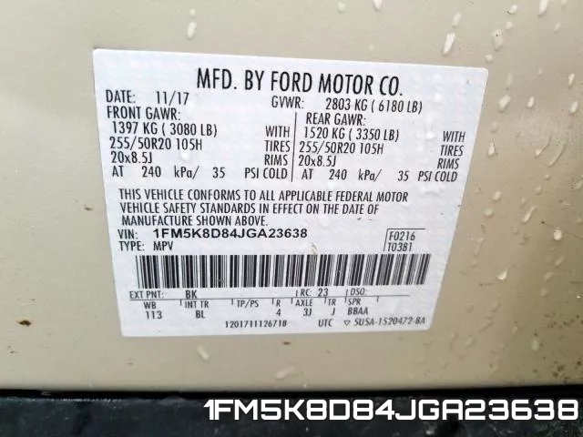 1FM5K8D84JGA23638 фото 2