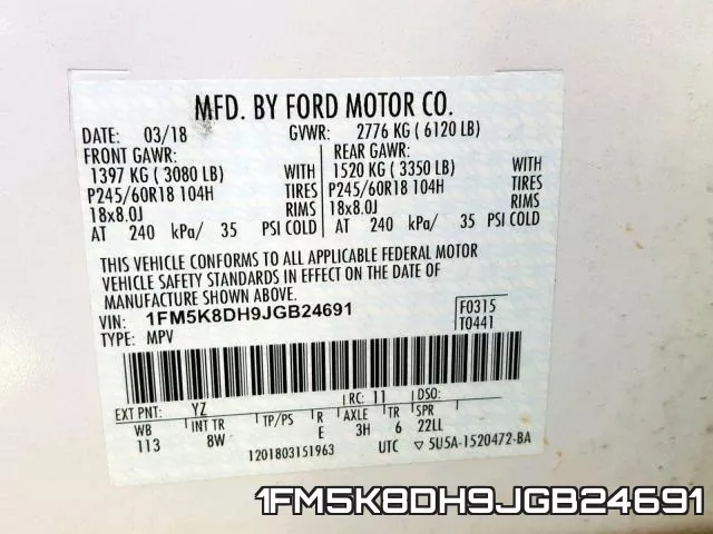 1FM5K8DH9JGB24691 фото 2