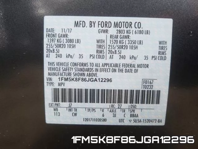 1FM5K8F86JGA12296 фото 2