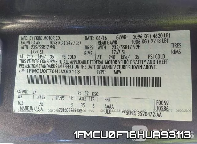1FMCU0F76HUA93113 фото 9