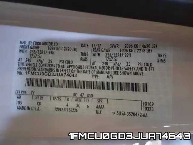 1FMCU0GD3JUA74643 фото 2