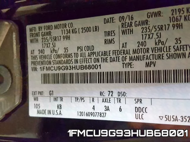 1FMCU9G93HUB68001 фото 2