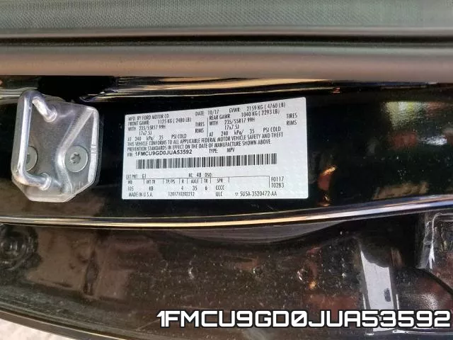1FMCU9GD0JUA53592 фото 2