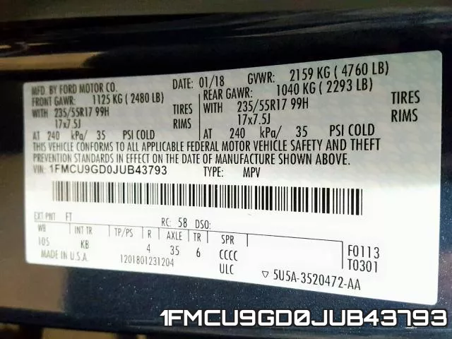 1FMCU9GD0JUB43793 фото 2