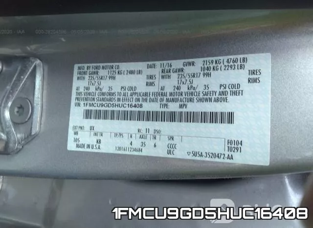 1FMCU9GD5HUC16408 фото 10