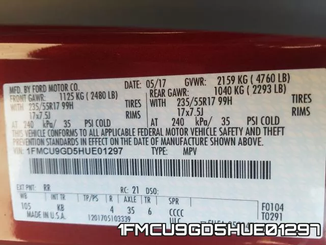 1FMCU9GD5HUE01297 фото 2