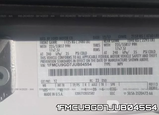 1FMCU9GD7JUB04554 фото 10