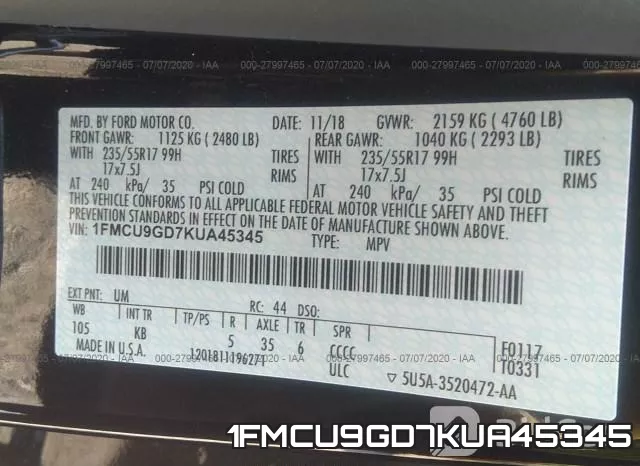 1FMCU9GD7KUA45345 фото 10